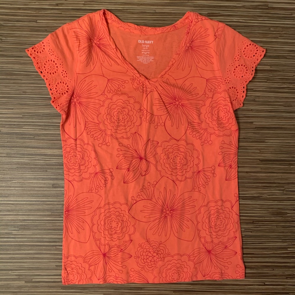 Old Navy Coral Floral Short Sleeve Shirt (10-12)